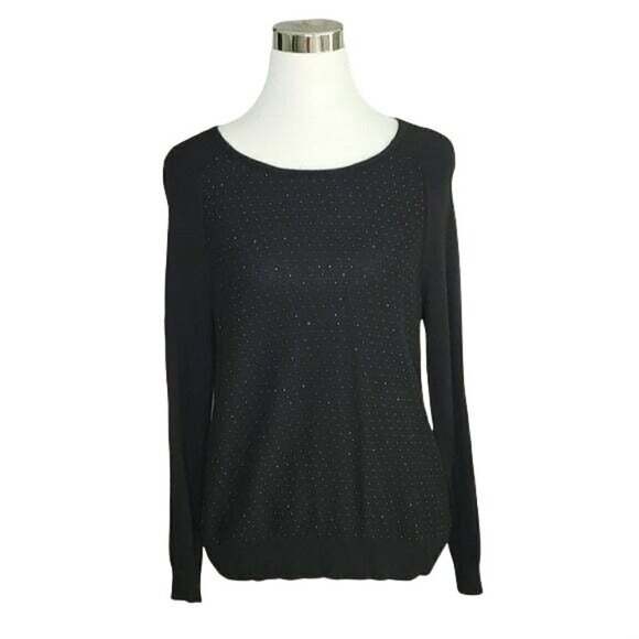 worthington Black Sparkle Pullover Scoop Neck Long Sleeves Knit Sweater Size L - Picture 2 of 9